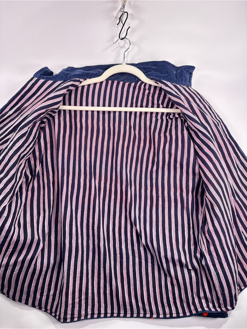 Vintage Velvet Floral Appliqué Jacket Blue Orange Striped Lined Fits Size M L - Picture 5 of 10
